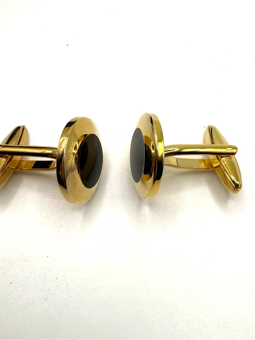 Gold Tone Black Inlay Cufflinks - Men Accessories